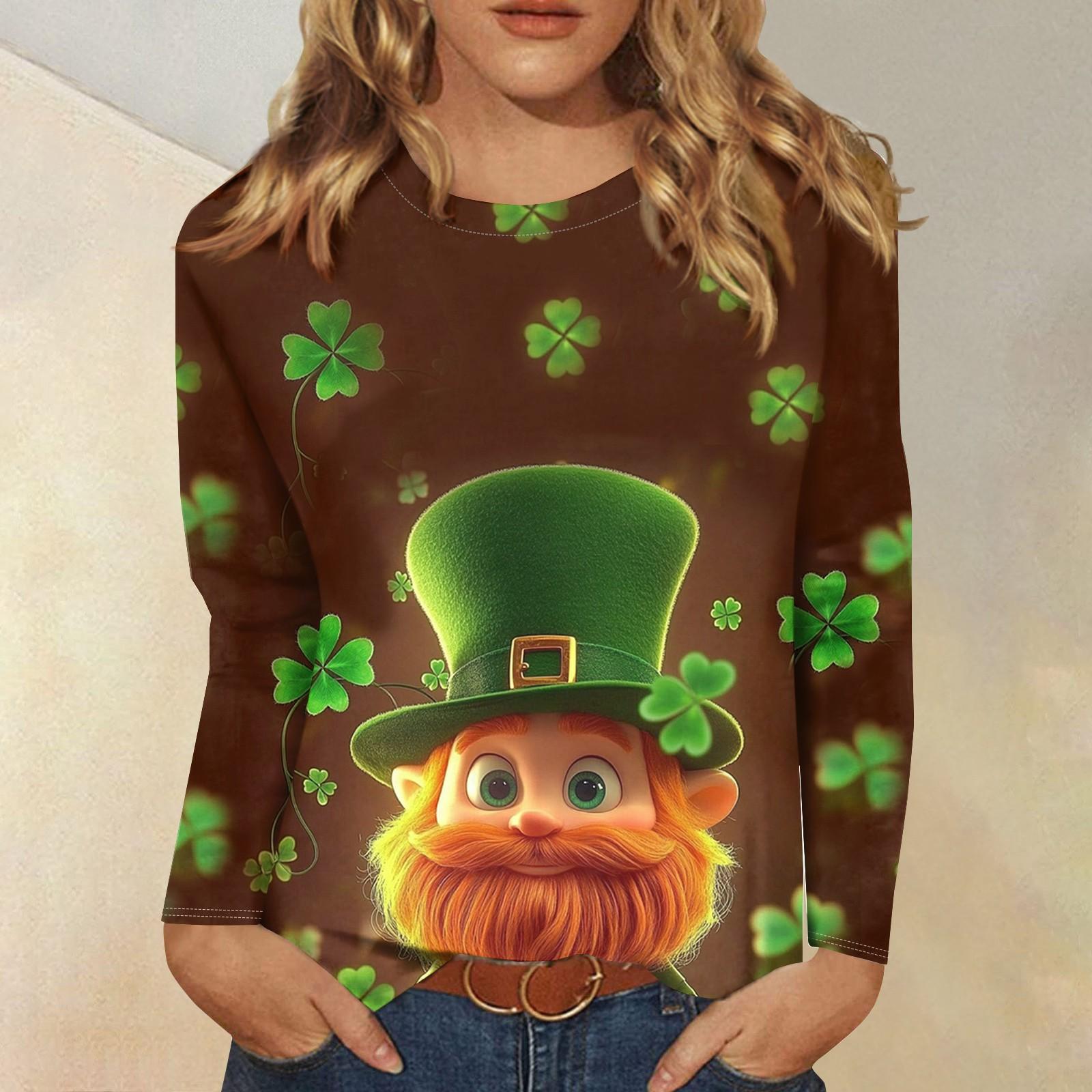 

Рубашки с длинным рукавом для женщин Милые футболки с графическим принтом Блузки Повседневные топы больших размеров Базовые топы Пуловеры St. День Патрика XL жёлтый