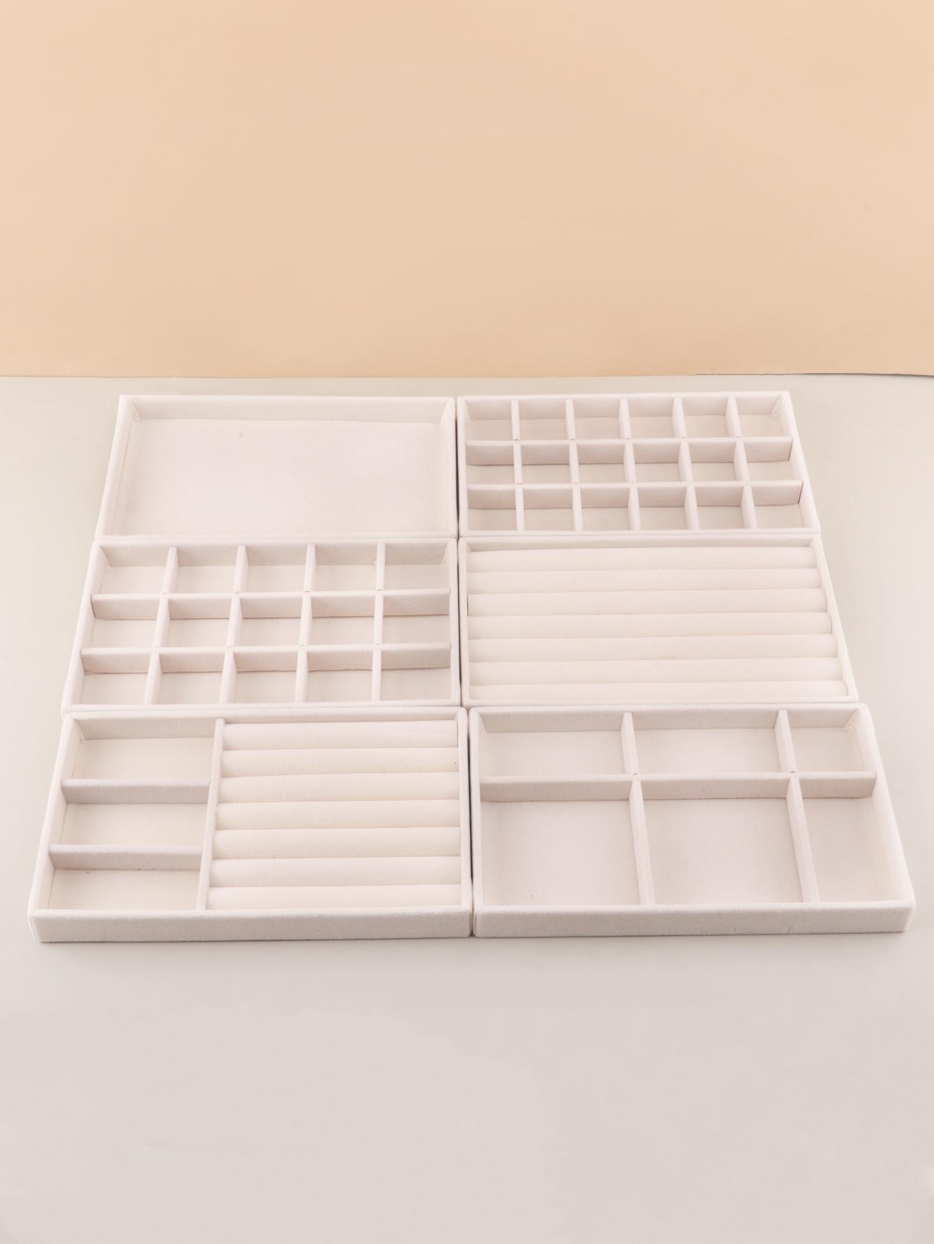 

6 шт./набор органайзер для ювелирных изделий бархатный лоток для хранения ювелирных изделий дисплей кольцо браслет ожерелье коробка для хранения витрина ящик органайзер лотки бежевый