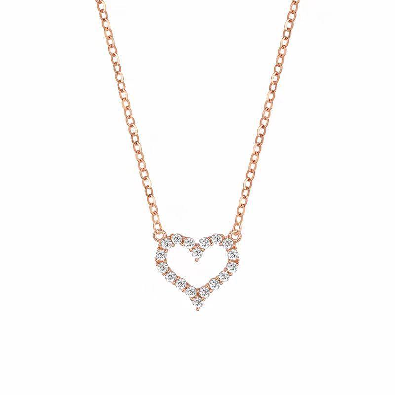 Full Diamond Love Necklace Women'S Light Luxury And Sweet Versatile Diamond-Encrusted Super Flash Hollow Pendant Collarbone Chain