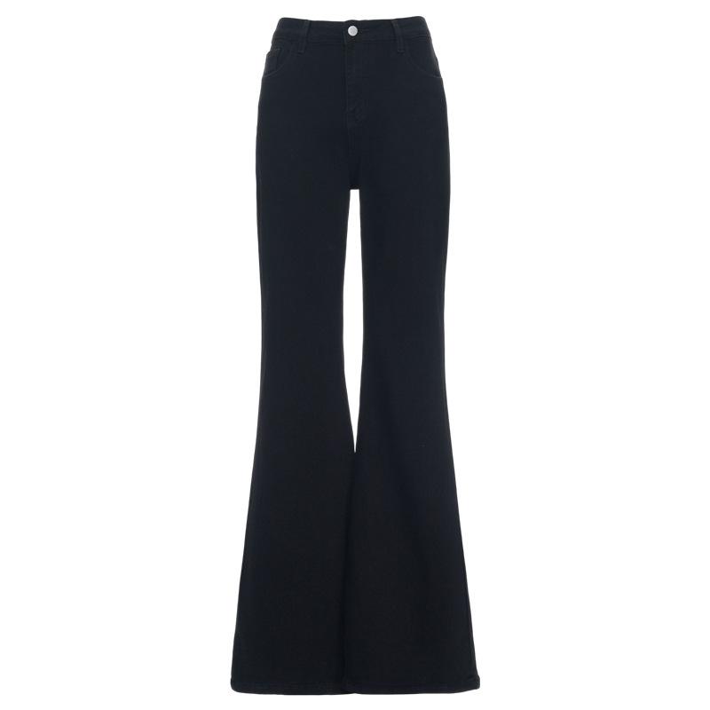 American black micro-pull jeans women's autumn new small high-waisted thin flared pants without sticking to the legs
