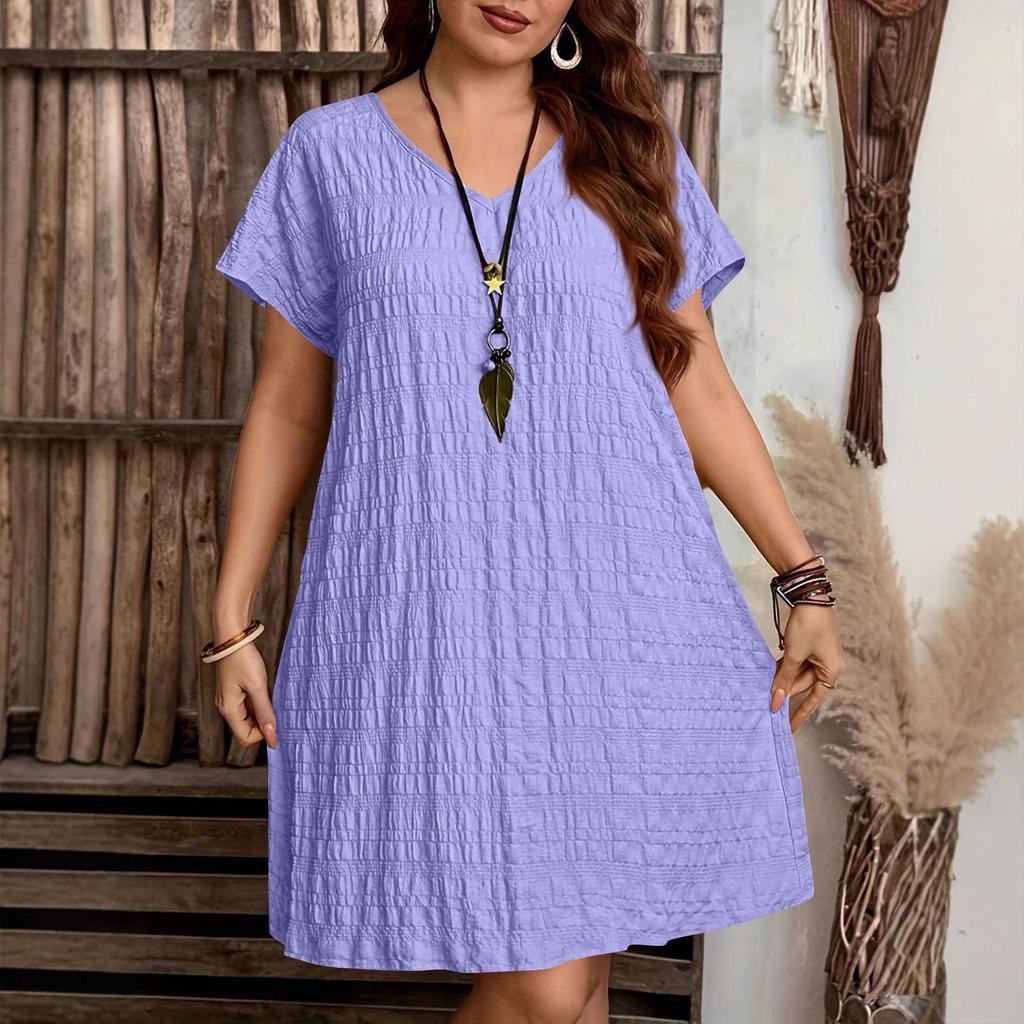 Plus Size Summer Fashion V-Neck Loose Dress for Beach Vacation