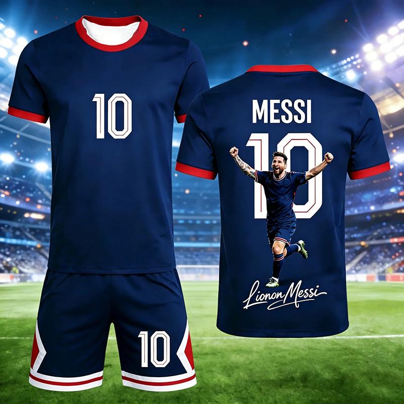 

Summer messi 10 adult men unisex Commemorative T Shirt Shorts Set 3D Soccer Sportswear Plus Size Loose Set for Family 100