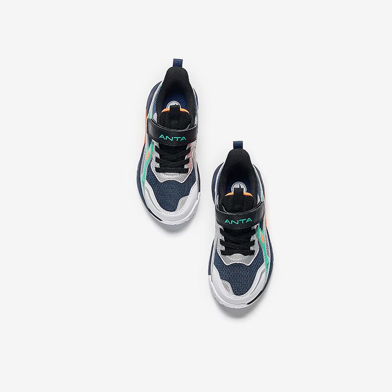 Anta Kids Synthetic Leather Fabric Trendy Versatile Lightweight Shock Absorption Low-Top Running Shoes Kids sneaker Blue Silver Green A12449937-2