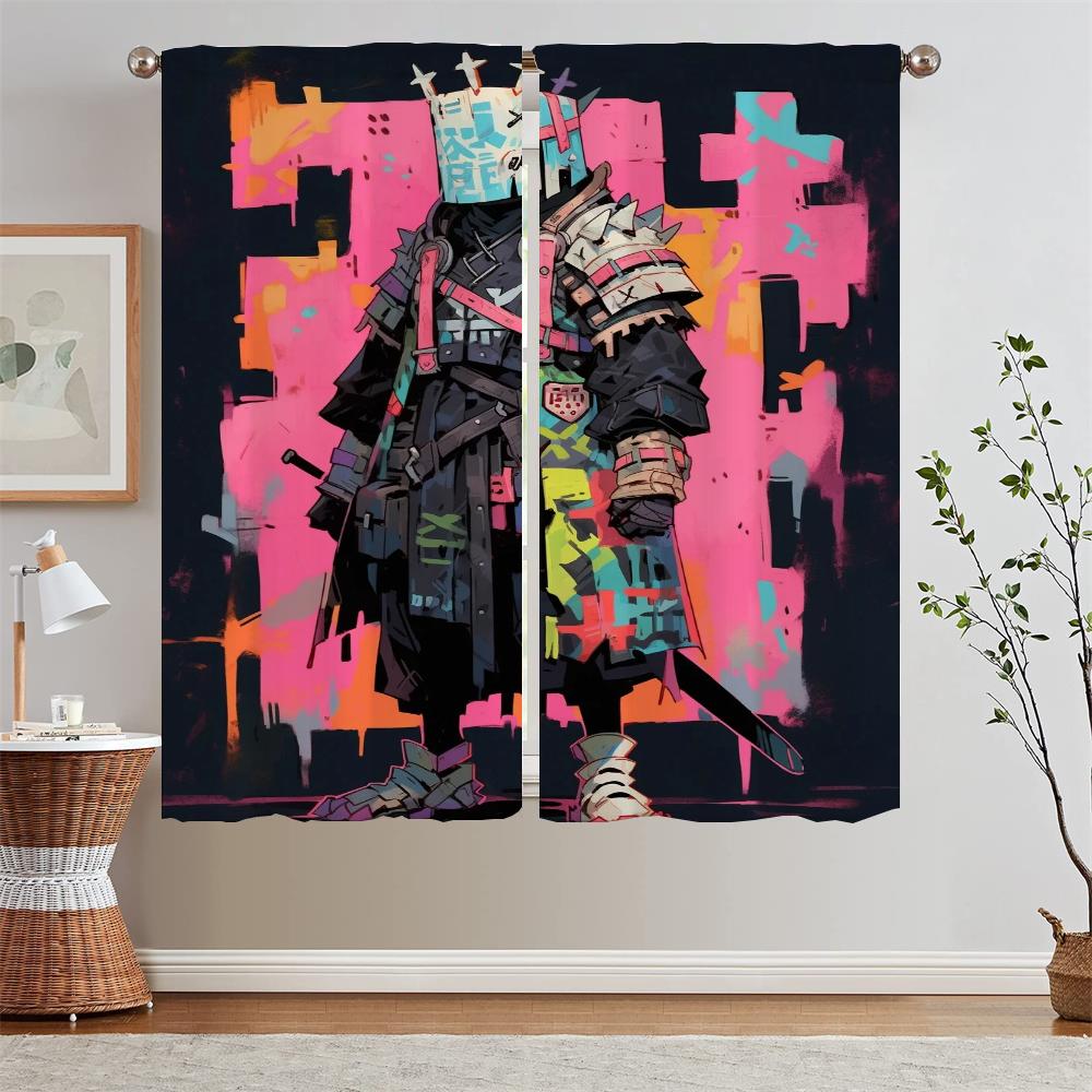 Blackout Curtains for Window Curtains 2 Pcs Set Doomsday Warrior Shade Curtain Living Room Curls Bedroom Decoration Blinds Blind