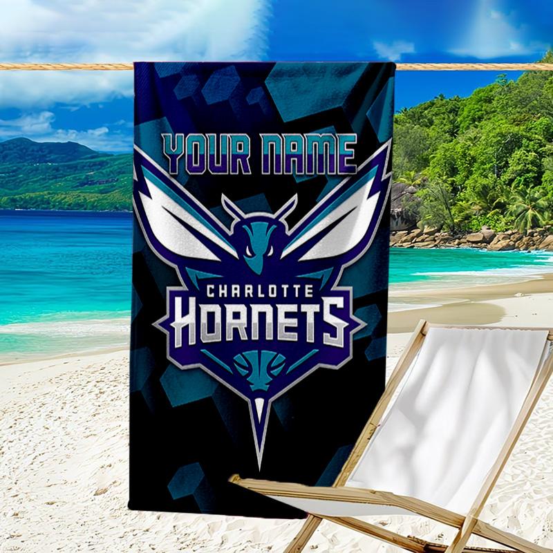 Custom Name Beach Towel Charlotte-Hornets Logo Beach Towel, Soft Microfiber, Gift for Her/Him, Birthday, for Pool, Beach, Travel, Fan gifts