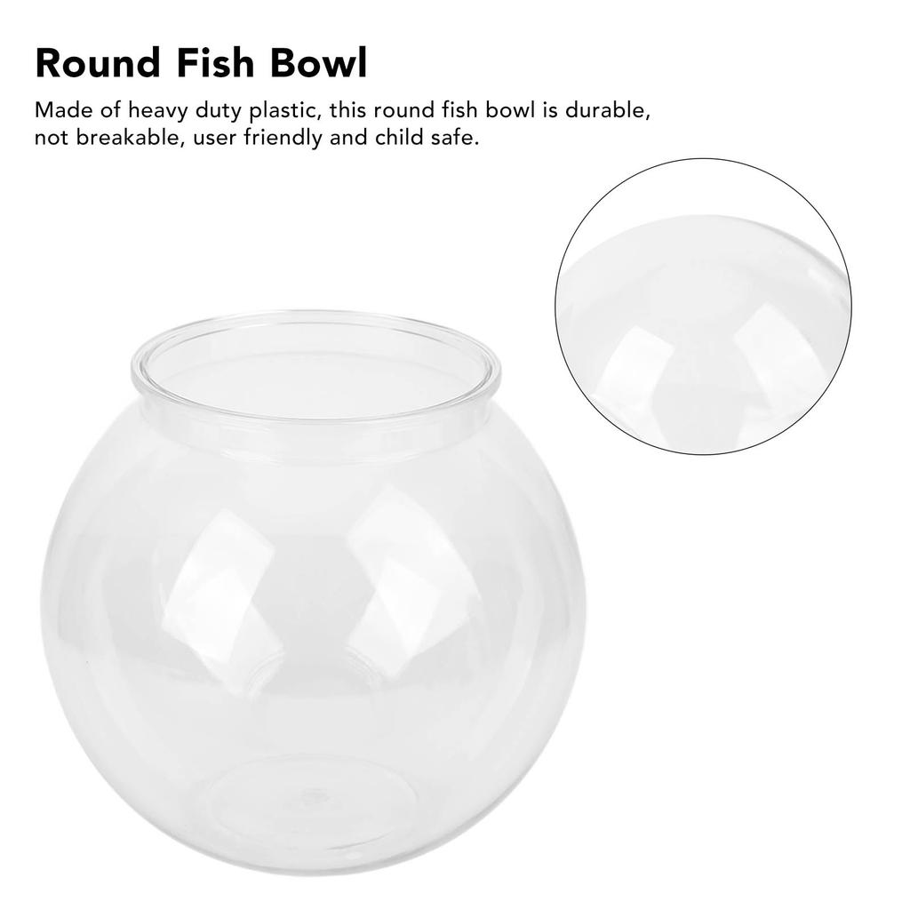 Heavy Duty Plastic Round Fish Bowl Break Proof Multipurpose Small Round Fish for Desk Bookcase Decorations