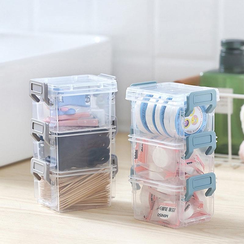 3-Layer Transparent Magic Buckle Storage Box Finishing Box Desktop Sundries Portable Storage Box Jewelry Organizer