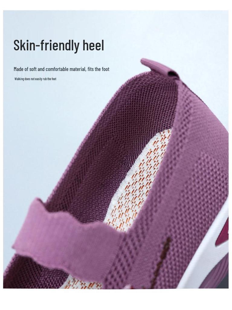 Women's Versatile Flyknit Mesh Slip-On Shoes - Embroidery Print, Lightweight & Casual