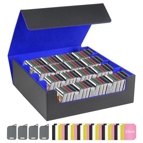 

HG CHASING TRIBE Deck Case, PU Leather Trading Card Case, Holds 3200 Cards, Sleeve Compatible, Large Capacity (Black, Blue, 4 Columns/3200 Cards)