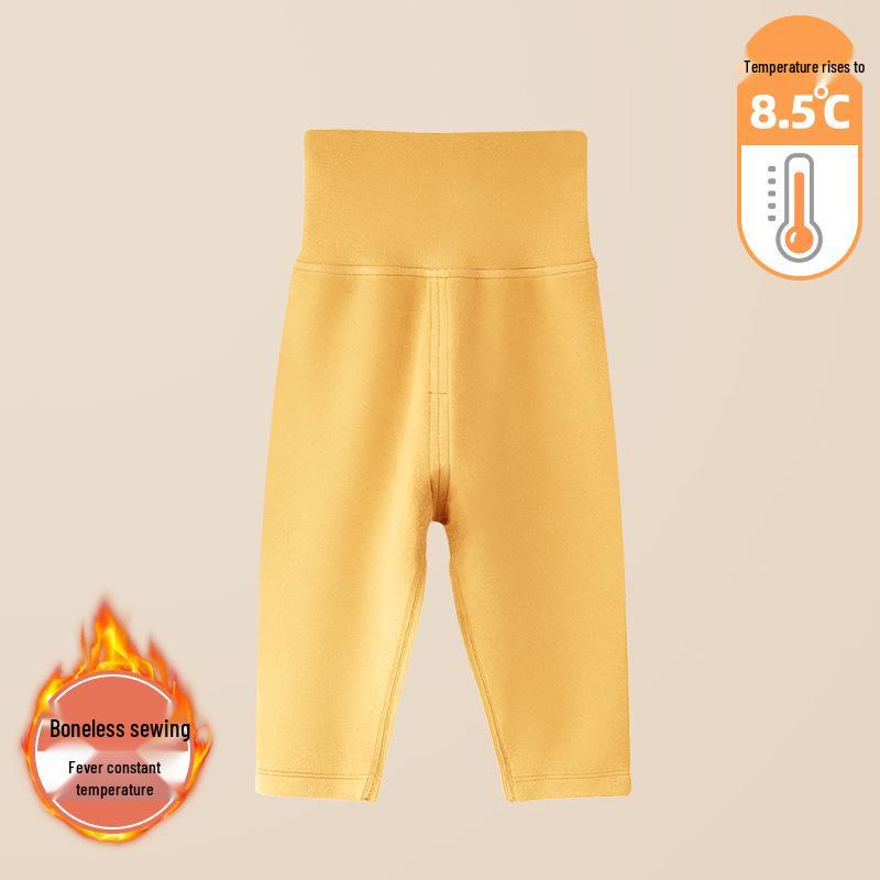 Infant Girls' High-Waisted Thermal Pants - Belly Protection for Autumn & Winter