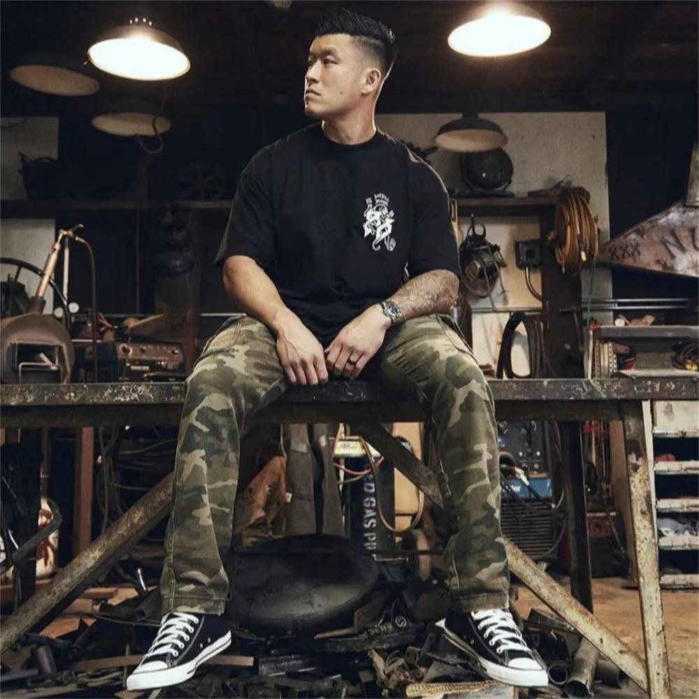 Langhantel Leopard Herren Vintage Oversize T-Shirt Sommer Neu Sport Fitness Baumwolle Rundhalsausschnitt Kurzarm Jogginghose Fitnessstudio Laufen T-Shirts