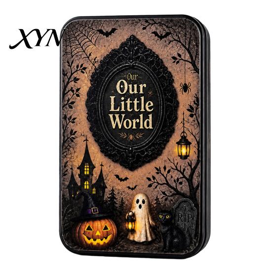 Portable Iron Box DIY Mini Photo Frames Silhouette Tin Box, Halloween Miniature Small Storage Picture Display Container for Party Home Decor
