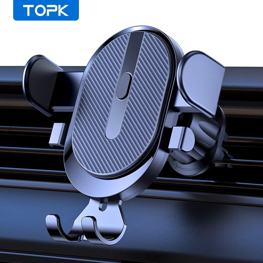 Car Phone Holder Mount, TOPK 2025 Upgrade Auto Locking Universal Phone Holder with Hook Clip for Car Air Vent for iPhone Samsung