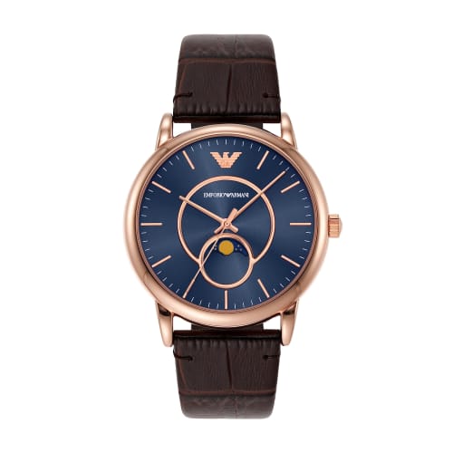 

Emporio Armani Three-Hand Moon Phase Brown Leather Watch