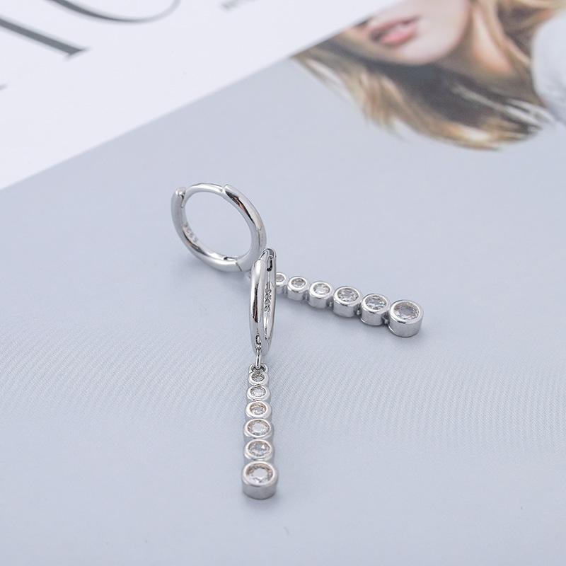 ANENJERY Zircon Long Hoop Earrings Simple Light Luxury Golden Silver French Earrings