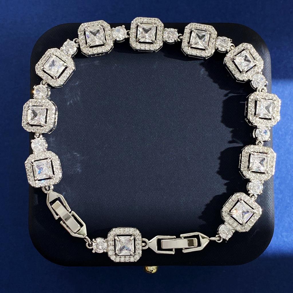 Delicate Sparkling Geometric Square Crystal Zircon Diamond Bracelet