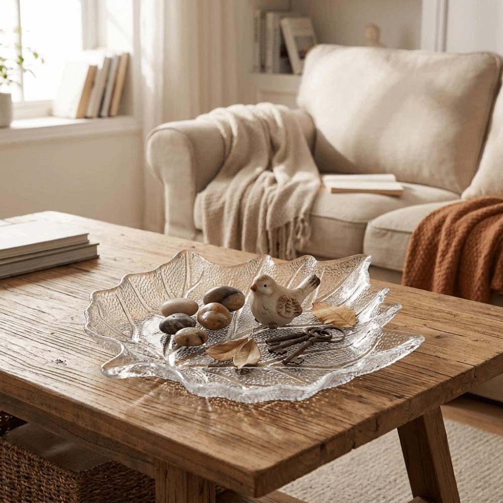 European Style Glass Dessert Dish Leaves Shape Desktop Storage Tray  Picnic Use