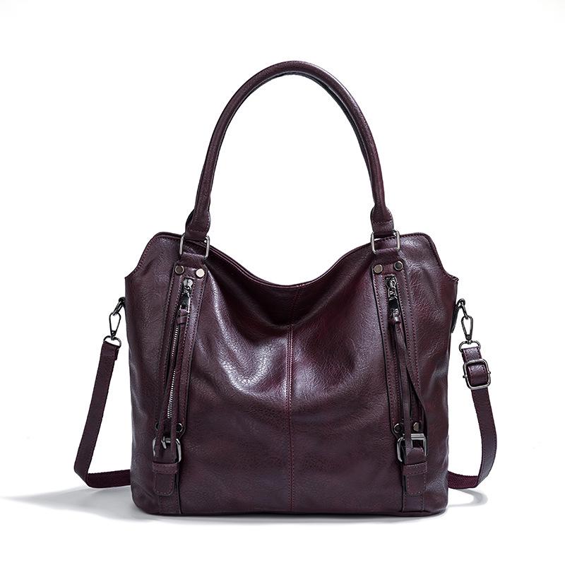 

Жіноча велика м яка шкіряна сумка: Сумка-тоут в європейському та американському стилі, сумка на одне плече та через плече, колекція 2025