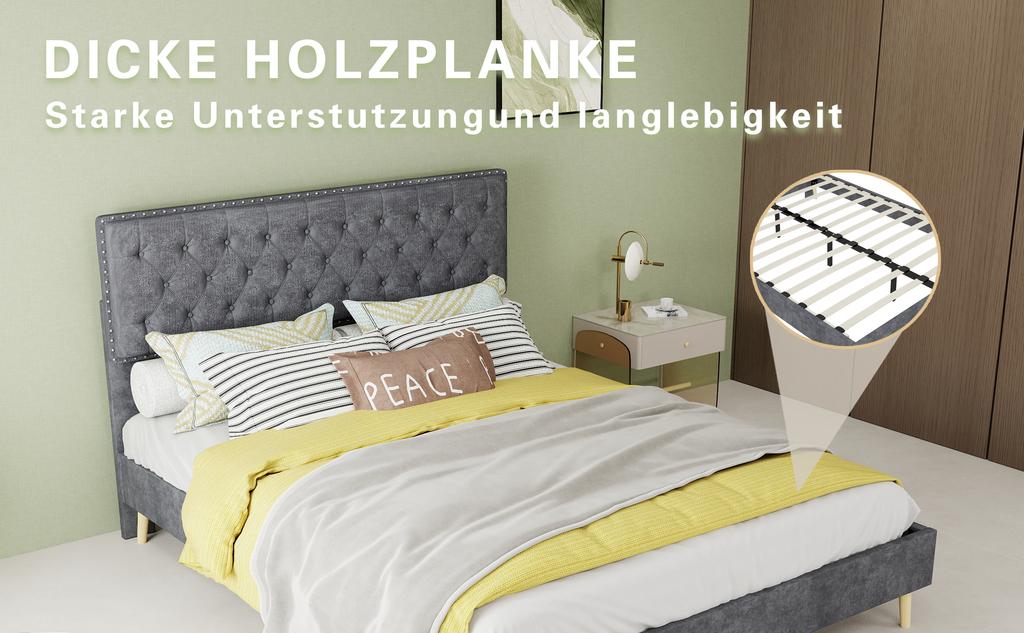 Modern minimalist soft bed, 140*200CM, grey, multifunctional bedroom furniture, low box bed frame without lifting rod, include140*200cm mattress.