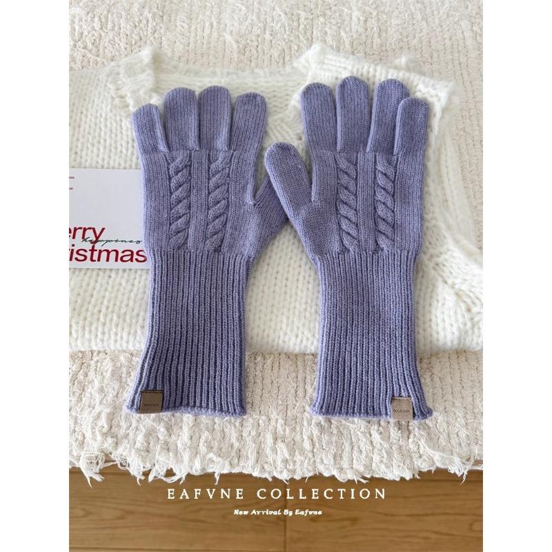 Australian Pure Wool Gloves for Women in Autumn and Winter Knitted Twisted Yarn Couple Cycling Warm Thickened New Style with Threads