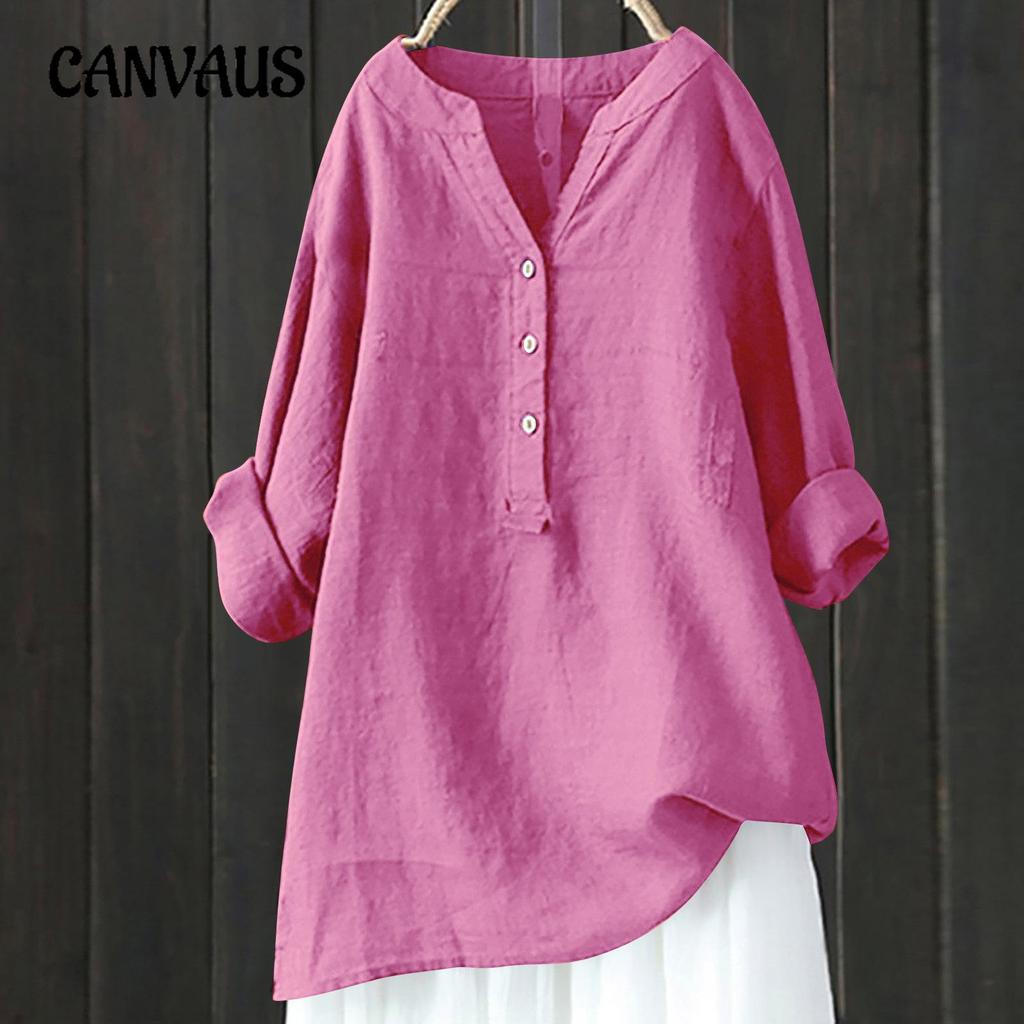 Camicia da donna taglie forti Camicetta estiva a rete ampia Tasche in camicetta di lino in cotone