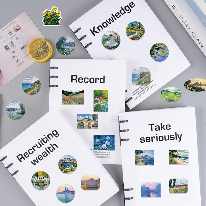 50Pcs Oil Painting Landscape Stickers Waterproof Vinyl Decals For Luggage And Notebooks Assorted Small Sizes Graffiti Stickers