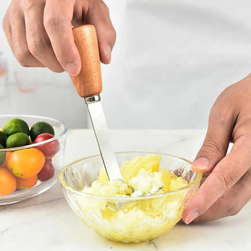 Potato Masher Wooden Handle Thicken Stainless Steel Sweet Potatoes Mashing Tool Crusher Pusher Kitchen Creative Gadget Ya828