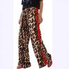Leopard Print Patchwork Wide-Leg Women's Trousers