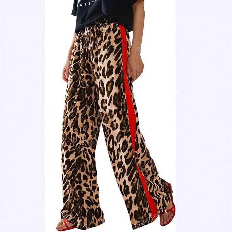 Leopard Print Patchwork Wide-Leg Women's Trousers