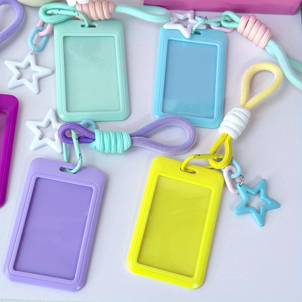 Cute Keychain Wristlet Lanyard Colorful Star Retractable Spring Lanyard with ID card Holder Accessories Gifts for Women