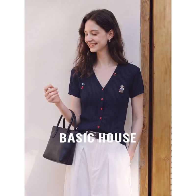 Basic House Women s Tencel Short Sleeve Knit Cardigan L