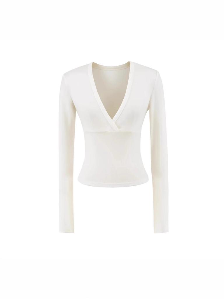 Women's Spicy American Deep V-neck Waist-cinching Long-sleeve T-shirt - Slim Fit for Autumn