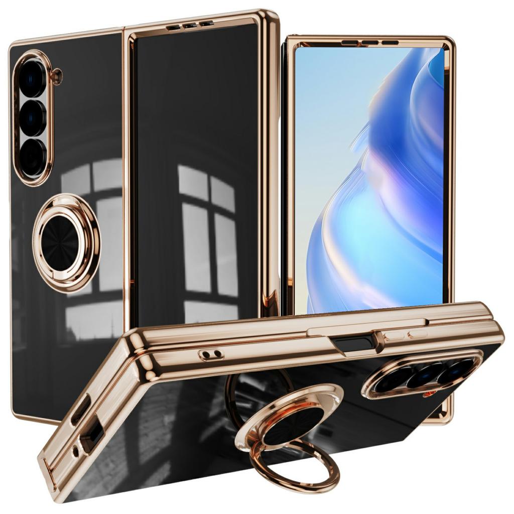 For Samsung Galaxy Z Fold5 5G Case Precise Cutouts 6D Electroplating TPU Phone Cover with Ring Holder