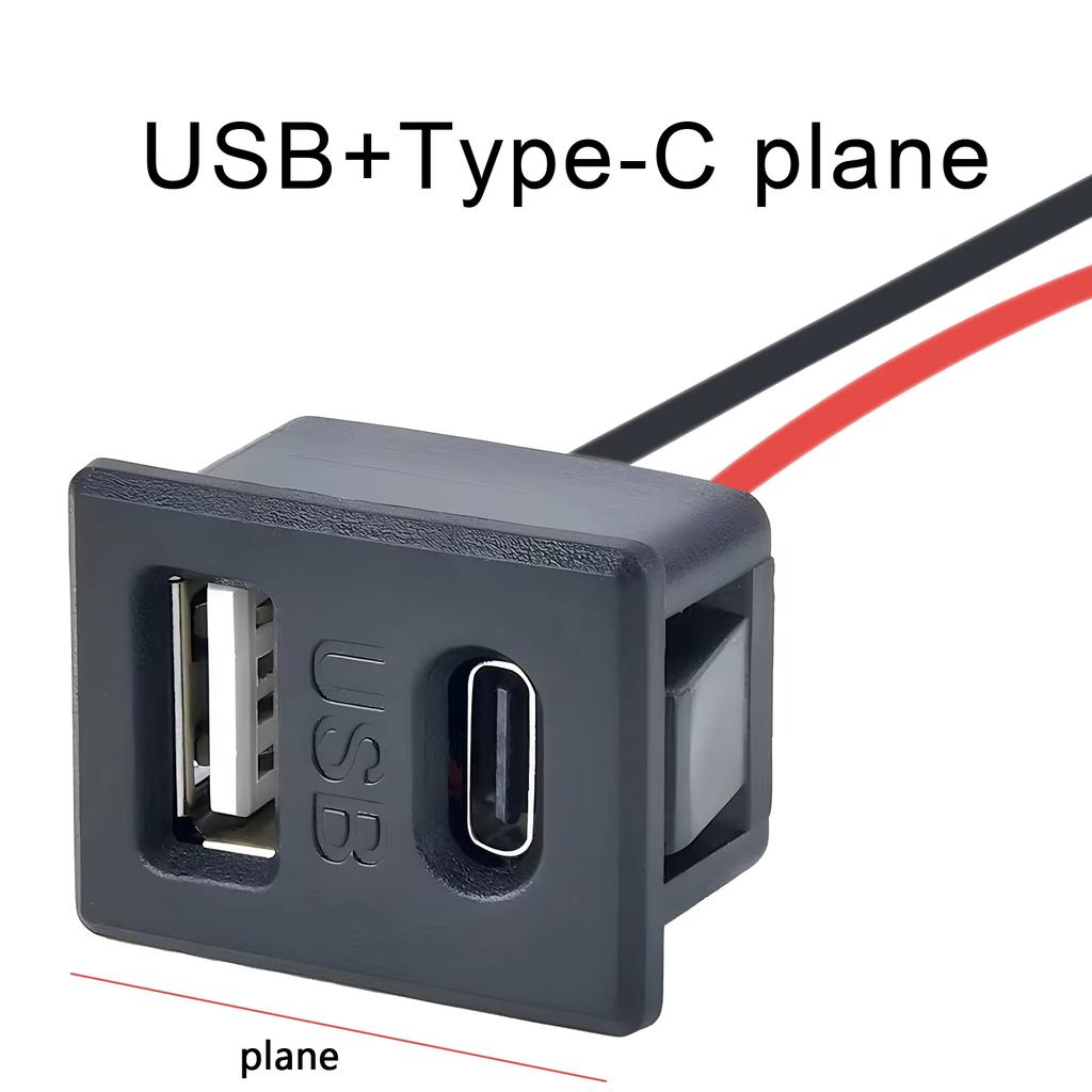 Double Layer USB Female Base Type-C Socket with Cable Connector Female USB Lamp Charging Power Socket for Electronics