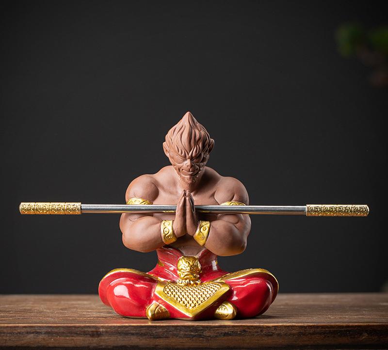 Ceramics Monkey King Figure Statue Chinese Mythological Characters High Quality Home Living Room, Office Decoration Artwork