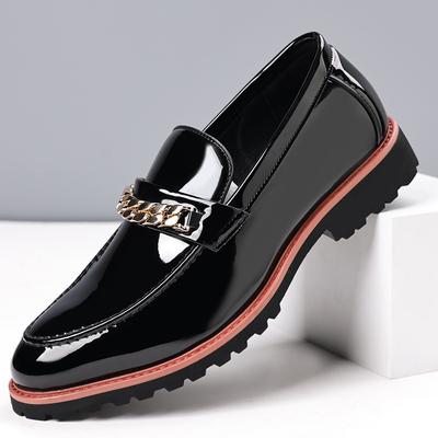 Big Size New Shoes for Men Patent Leather Dress Shoes Fashion Pointed Toe Thick-soled Business Casual Shoes
