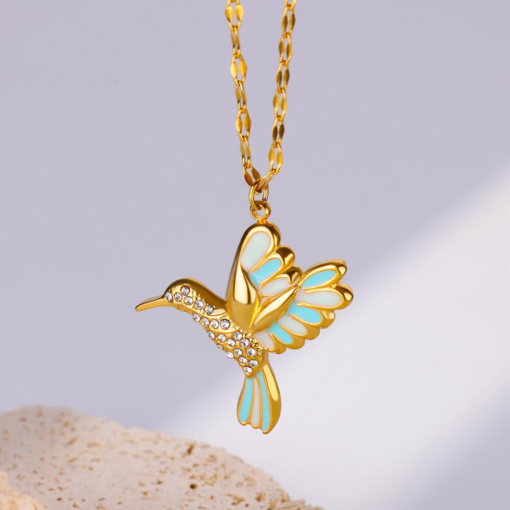 New color drop oil enamel color bird pendant jewelry titanium steel micro-inlaid zircon necklace women's collarbone chain