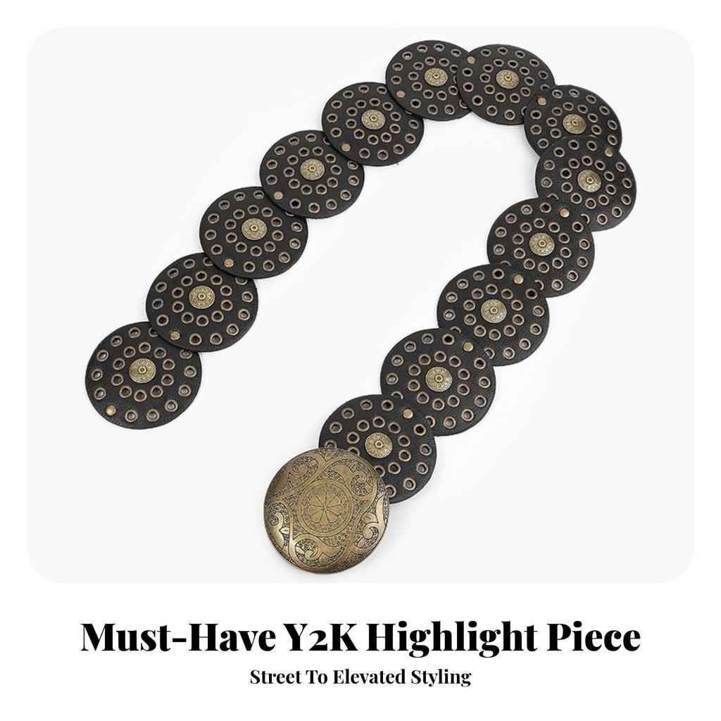 Faux Leather Belt Grunge with Ornamental Buckle Goth for Festivals