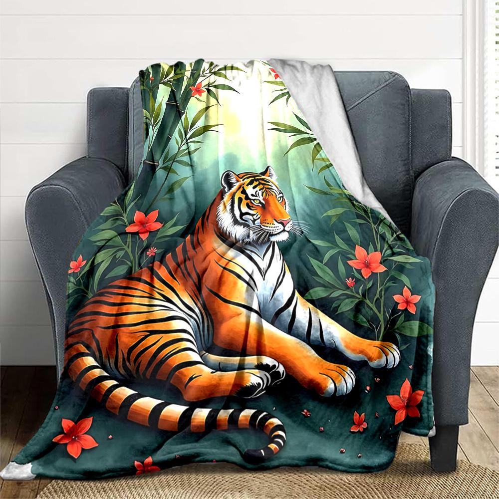 

1pc Bamboo Forest Tiger Blanket - Lightweight Flannel Fleece with Digital Printing, Soft Warm for Sofa, Travel, Camping, Office yy251018316 75x90cm