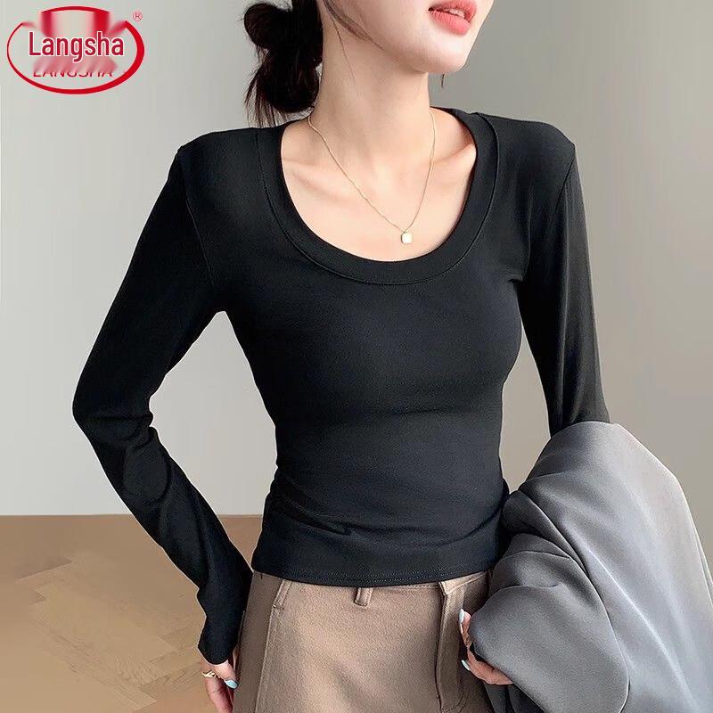 Langsha Women s Slim Fit Long Sleeve Round Neck T-Shirt XL