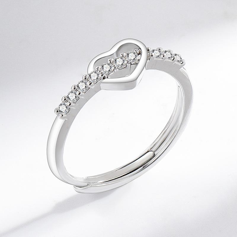 Copper Simple Heart Inlaid Zircon Ring Fashionable Personality Versatile Daily Jewelry