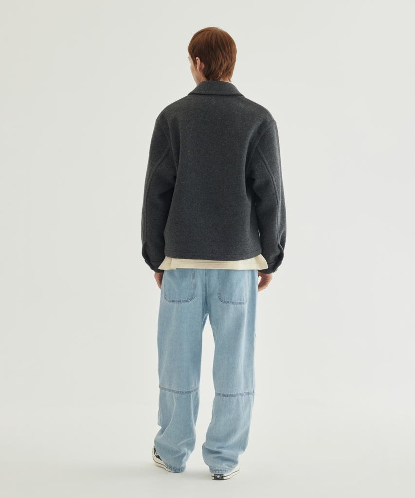 COVERNAT Wool Zip-Up Half Coat Charcoal