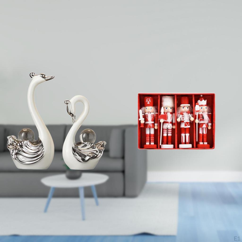 Porcelain Swan And Nutcracker Figurine Collection Elegant Animal Ornaments for Living Room