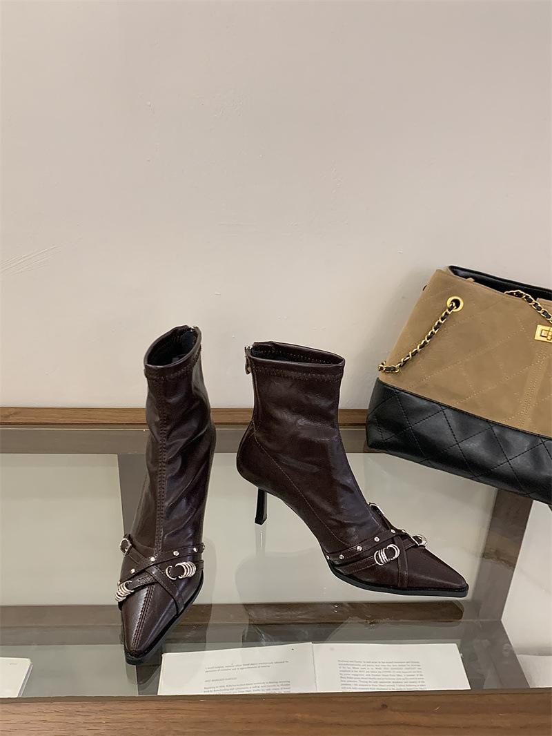 

2025 женские ботильоны на шпильке размеры 35-40 40 темно-коричневого