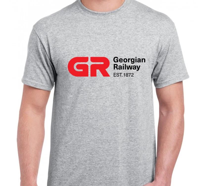 Georgian Railway Tee Shirt Rail Train Europe Black Sea Caspian Red Gray T-Shirt 2XL