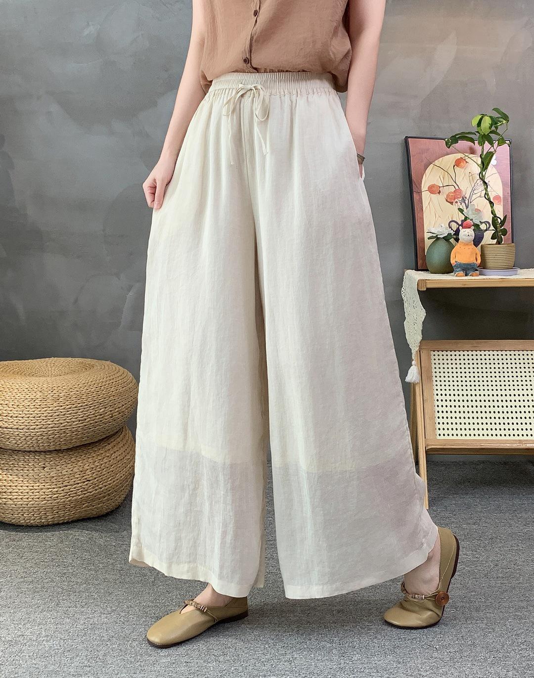 

Linen Straight-Leg Pants - Spring 2026: Simple, Elastic Waist, Solid Color, Versatile and Casual Long Pants. One Size