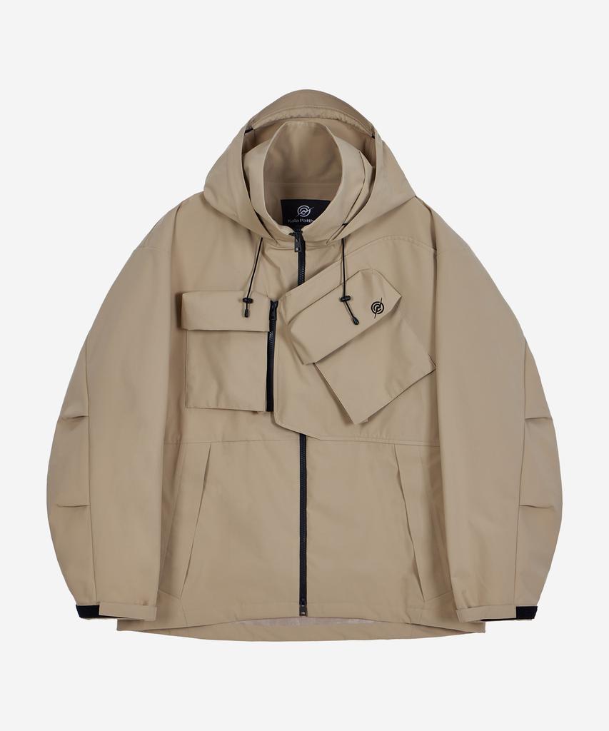 Kalapatthar 3Layer Offset Zip Pocket Hooded Jacket - Beige