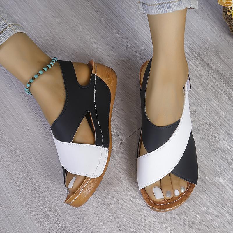 Mode Neue Damen Kontrastfarbe Keilsandalen Sommer Peeptoe Rutschfest Strandschuhe Frau Bequeme Plateau Römische Sandalen Frau