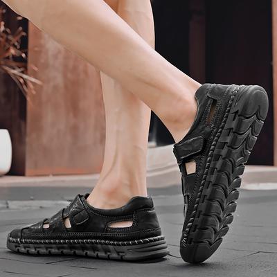 Sommer Herren Sandalen Handgefertigt Leder Herren Freizeitschuhe Outdoor Rutschfeste Sandalen für Herren Strandschuhe Strand Römische Herrenschuhe