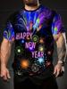Men'S Round Neck 3D Fireworks Print T-Shirt | Happy New Year Celebration Design | Casual Fashion Summer Top | Breathable Outdoor Sport Wear | Perfect
